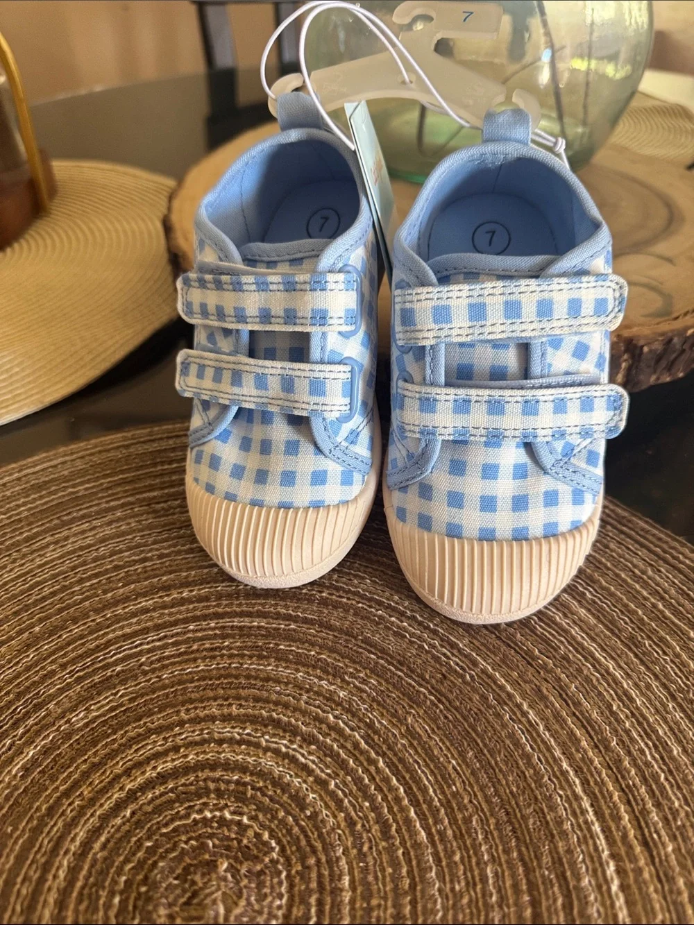 ***2/$15*** Cat & Jack Light Blue Gingham Velcro Sneakers